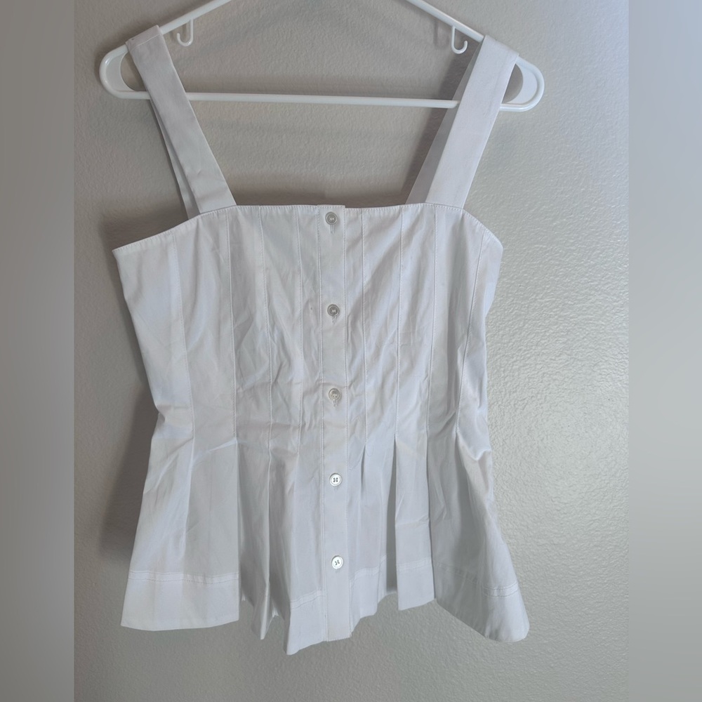 white veronica beard peplum pleated blouse